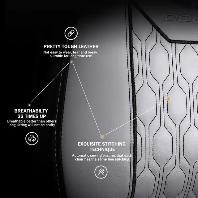 Alt view image 2 of 7 - Dowinx Gaming Chair with Footrest, Ergonomic Computer Chair with Comfortable Headrest and Lumbar Support, Game Office Chair for Adults Pu Leather High Back, 350LBS, Grey