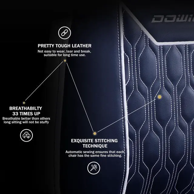 Alt view image 2 of 7 - Dowinx Gaming Chair with Footrest, Ergonomic Computer Chair with Comfortable Headrest and Lumbar Support, Game Office Chair for Adults Pu Leather High Back, 350LBS, Blue
