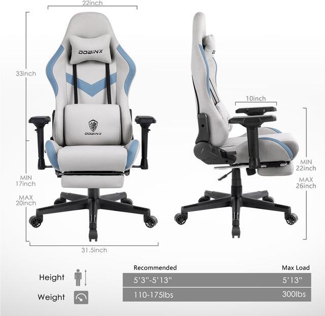 Alt view image 7 of 7 - Dowinx Gaming Chair Breathable Fabric Office Chair with Pocket Spring Cushion and 4D Armrest, High Back Ergonomic Computer Chair Swivel Task Chair with Footrest and Massage Lumbar Support (Grey)