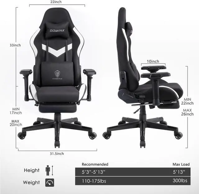 Alt view image 7 of 7 - Dowinx Gaming Chair Breathable Fabric Office Chair with Pocket Spring Cushion and 4D Armrests, High Back Ergonomic Computer Chair Swivel Task Chair with Footrest and Massage Lumbar Support (Black)