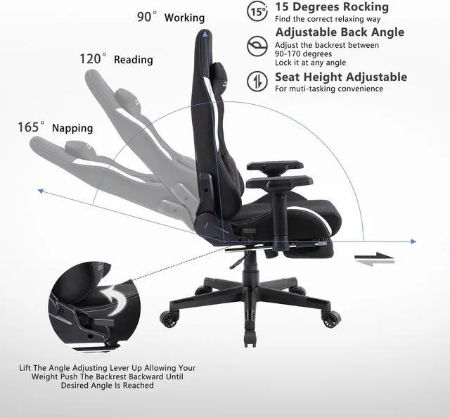 Alt view image 5 of 7 - Dowinx Gaming Chair Breathable Fabric Office Chair with Pocket Spring Cushion and 4D Armrests, High Back Ergonomic Computer Chair Swivel Task Chair with Footrest and Massage Lumbar Support (Black)