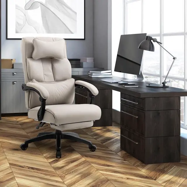 Alt view image 6 of 7 - Dowinx Executive Office Chair Fabric with Footrest and Padded Armrest, Ergonomic Computer Desk Chair with Lumbar Support, Big and Tall Home Desk Chair, High Back Swivel Chair for Adult, 350LBS, Grey