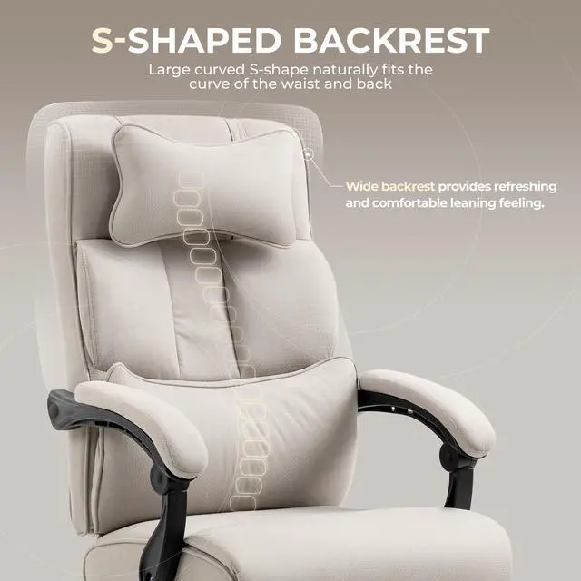 Alt view image 5 of 7 - Dowinx Executive Office Chair Fabric with Footrest and Padded Armrest, Ergonomic Computer Desk Chair with Lumbar Support, Big and Tall Home Desk Chair, High Back Swivel Chair for Adult, 350LBS, Grey
