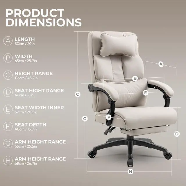 Alt view image 7 of 7 - Dowinx Executive Office Chair Fabric with Footrest and Padded Armrest, Ergonomic Computer Desk Chair with Lumbar Support, Big and Tall Home Desk Chair, High Back Swivel Chair for Adult, 350LBS, Grey