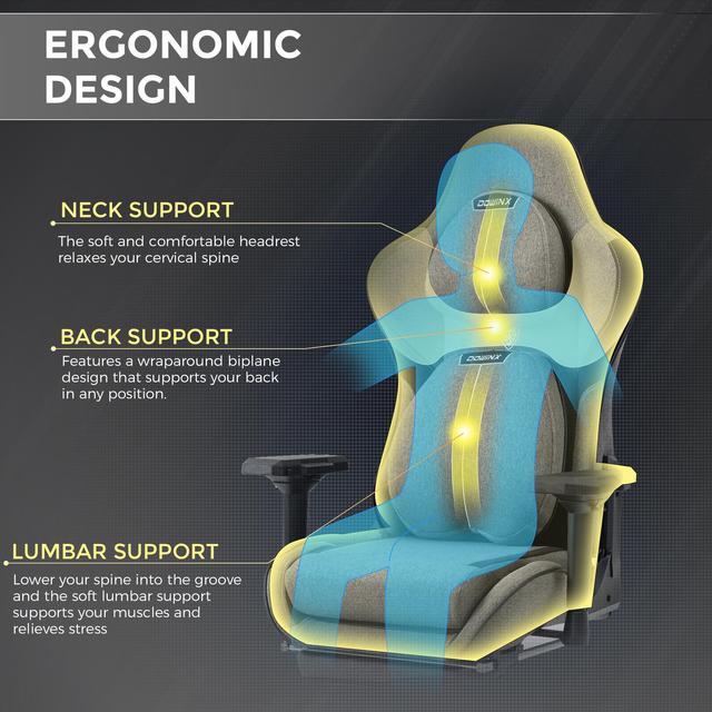 Dowinx Gaming Chair Fabric with Adjustable Thicken Cushion, Ergonomic  Computer Chair Lumbar Support and Headrest, Comfortable Reclining Game  Office Chair Footrest Adult 400lbs, Grey 