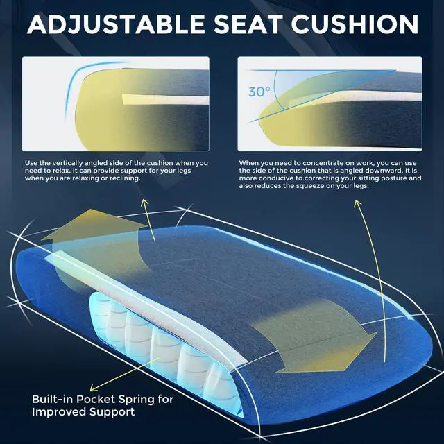 Alt view image 2 of 7 - Dowinx Gaming Chair Fabric with Adjustable Thicken Cushion, Ergonomic Computer Chair Lumbar Support and Headrest, Comfortable Reclining Game Office Chair Footrest Adult 400lbs, Blue