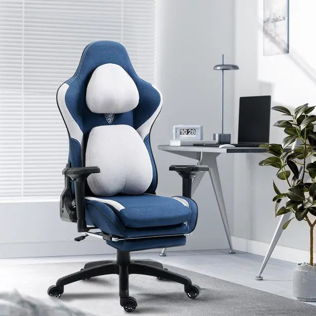 Alt view image 7 of 7 - Dowinx Gaming Chair Fabric with Adjustable Thicken Cushion, Ergonomic Computer Chair Lumbar Support and Headrest, Comfortable Reclining Game Office Chair Footrest Adult 400lbs, Blue