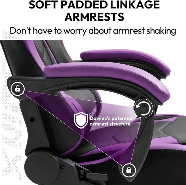 Alt view image 5 of 7 - Dowinx Gaming Chair Ergonomic Racing Style Recliner with Massage Lumbar Support, Office Armchair for Computer PU Leather E-Sports Gamer Chairs with Retractable Footrest (Black&Purple)