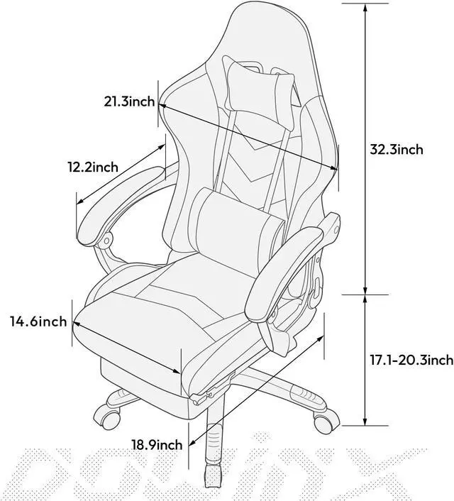 Alt view image 7 of 7 - Dowinx Gaming Chair Ergonomic Racing Style Recliner with Massage Lumbar Support, Office Armchair for Computer PU Leather E-Sports Gamer Chairs with Retractable Footrest (Black&Purple)