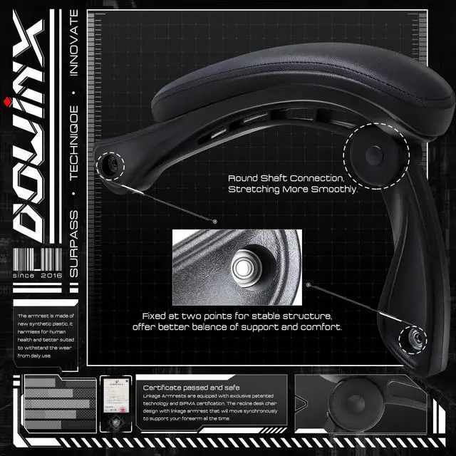Alt view image 5 of 7 - Dowinx Ergonomic Gaming Chair with Massage Lumbar Support, High Back Office Computer Chair with Footrest, Racing Style Recliner PU Leather Gamer Chairs, Black