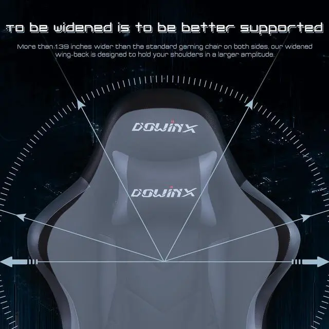 Alt view image 2 of 7 - Dowinx Ergonomic Gaming Chair with Massage Lumbar Support, High Back Office Computer Chair with Footrest, Racing Style Recliner PU Leather Gamer Chairs, Grey
