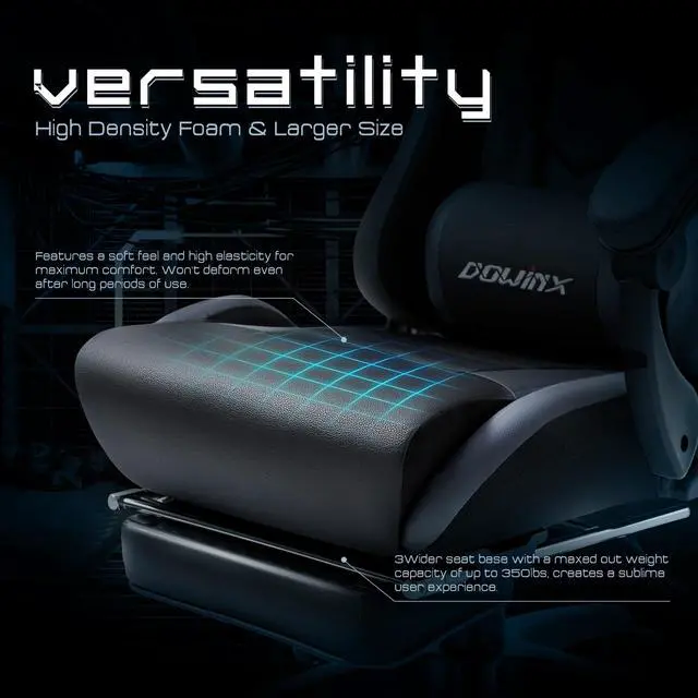Alt view image 3 of 7 - Dowinx Ergonomic Gaming Chair with Massage Lumbar Support, High Back Office Computer Chair with Footrest, Racing Style Recliner PU Leather Gamer Chairs, Grey