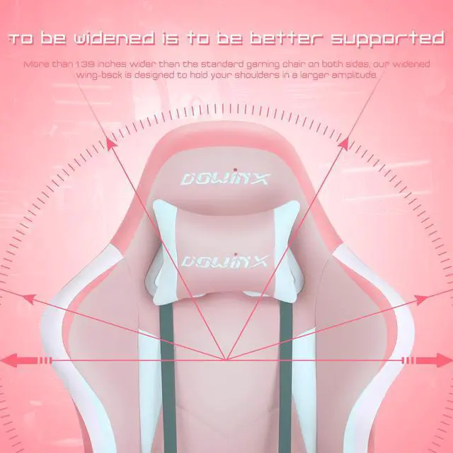 Alt view image 2 of 7 - Dowinx Ergonomic Gaming Chair with Massage Lumbar Support, High Back Office Computer Chair with Footrest, Racing Style Recliner PU Leather Gamer Chairs, Pink