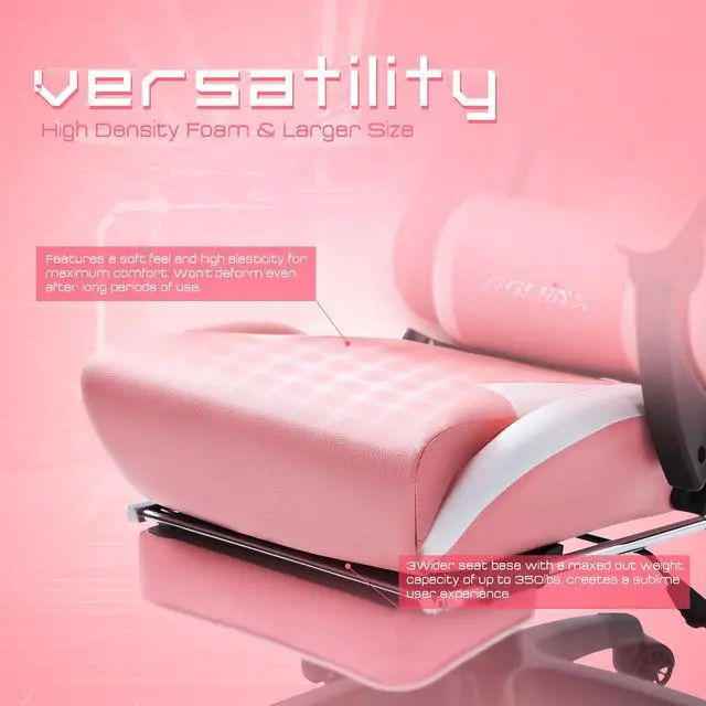 Alt view image 3 of 7 - Dowinx Ergonomic Gaming Chair with Massage Lumbar Support, High Back Office Computer Chair with Footrest, Racing Style Recliner PU Leather Gamer Chairs, Pink