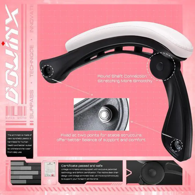 Alt view image 5 of 7 - Dowinx Ergonomic Gaming Chair with Massage Lumbar Support, High Back Office Computer Chair with Footrest, Racing Style Recliner PU Leather Gamer Chairs, Pink