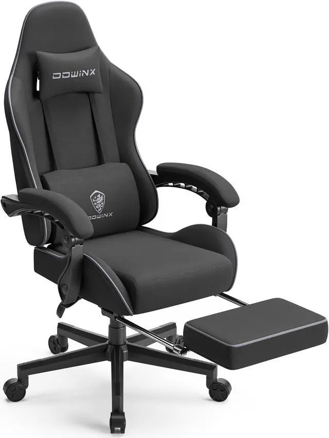 Main image of Dowinx Fabric Gaming Chair with Pocket Spring Cushion, Ergonomic Computer Chair with Footrest, Cloth Gamer Chair with Massage Lumbar Support and Headrest, Black