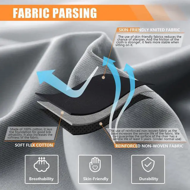 Alt view image 3 of 5 - Dowinx Fabric Gaming Chair with Pocket Spring Cushion, Ergonomic Computer Chair with Footrest, Cloth Gamer Chair with Massage Lumbar Support and Headrest, Black
