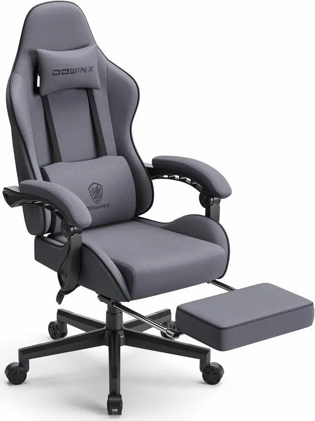 Main image of Dowinx Fabric Gaming Chair with Pocket Spring Cushion, Ergonomic Computer Chair with Footrest, Cloth Gamer Chair with Massage Lumbar Support and Headrest, Dark Grey