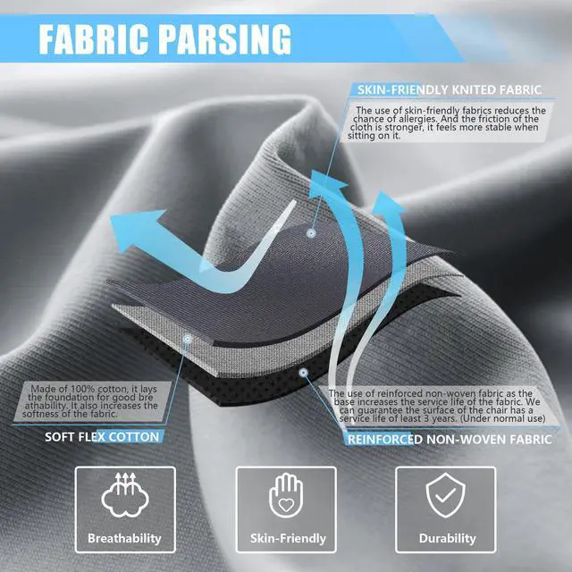 Alt view image 4 of 7 - Dowinx Fabric Gaming Chair with Pocket Spring Cushion, Ergonomic Computer Chair with Footrest, Cloth Gamer Chair with Massage Lumbar Support and Headrest, Dark Grey
