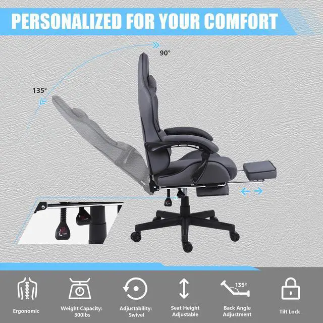Alt view image 5 of 7 - Dowinx Fabric Gaming Chair with Pocket Spring Cushion, Ergonomic Computer Chair with Footrest, Cloth Gamer Chair with Massage Lumbar Support and Headrest, Dark Grey