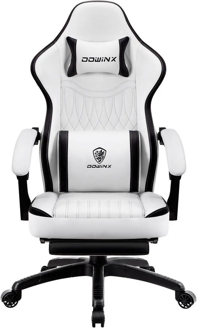 Main image of Dowinx Gaming Chair with Pocket Spring Cushion Vintage Style, Breathable PU Leather Gamer Chair, Ergonomic Computer Chair with Massage Lumbar Support and Footrest (Black White)