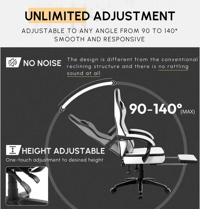 Alt view image 6 of 7 - Dowinx Gaming Chair with Pocket Spring Cushion Vintage Style, Breathable PU Leather Gamer Chair, Ergonomic Computer Chair with Massage Lumbar Support and Footrest (Black White)