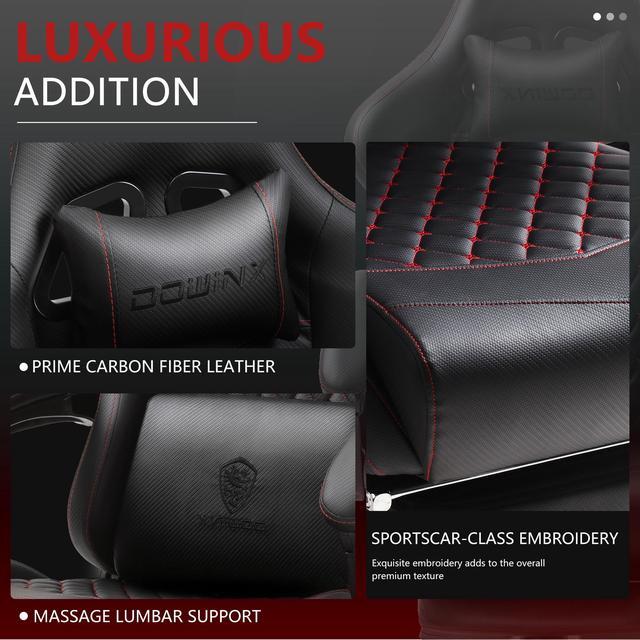 Alt view image 2 of 7 - Dowinx PU Leather Gaming Chair with Massage Lumbar Support High Back Adjustable Office PC Chair Swivel Task Computer Chair with Footrest, Black