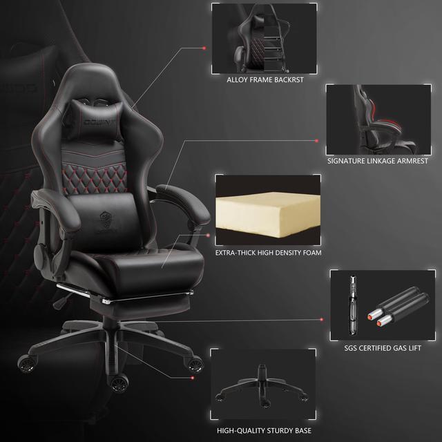 Alt view image 3 of 7 - Dowinx PU Leather Gaming Chair with Massage Lumbar Support High Back Adjustable Office PC Chair Swivel Task Computer Chair with Footrest, Black