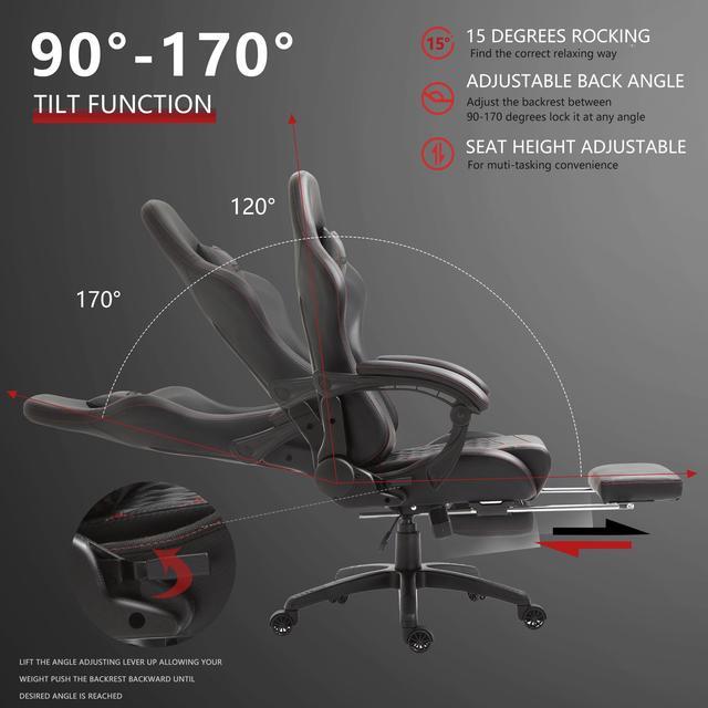 Alt view image 4 of 7 - Dowinx PU Leather Gaming Chair with Massage Lumbar Support High Back Adjustable Office PC Chair Swivel Task Computer Chair with Footrest, Black