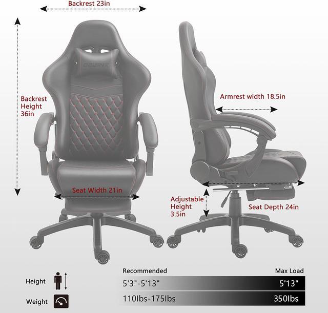 Alt view image 7 of 7 - Dowinx PU Leather Gaming Chair with Massage Lumbar Support High Back Adjustable Office PC Chair Swivel Task Computer Chair with Footrest, Black