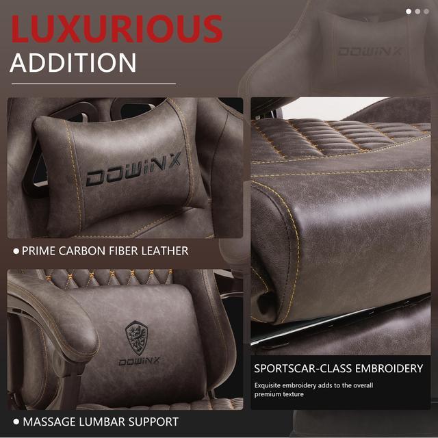 Alt view image 2 of 7 - Dowinx PU Leather Gaming Chair with Massage Lumbar Support High Back Adjustable Office PC Chair Swivel Task Computer Chair with Footrest, Brown