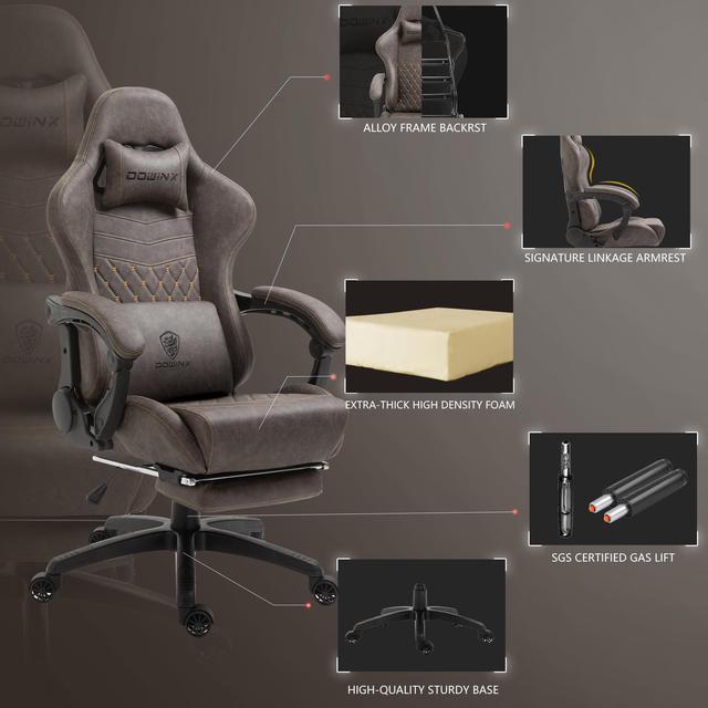 Alt view image 3 of 7 - Dowinx PU Leather Gaming Chair with Massage Lumbar Support High Back Adjustable Office PC Chair Swivel Task Computer Chair with Footrest, Brown