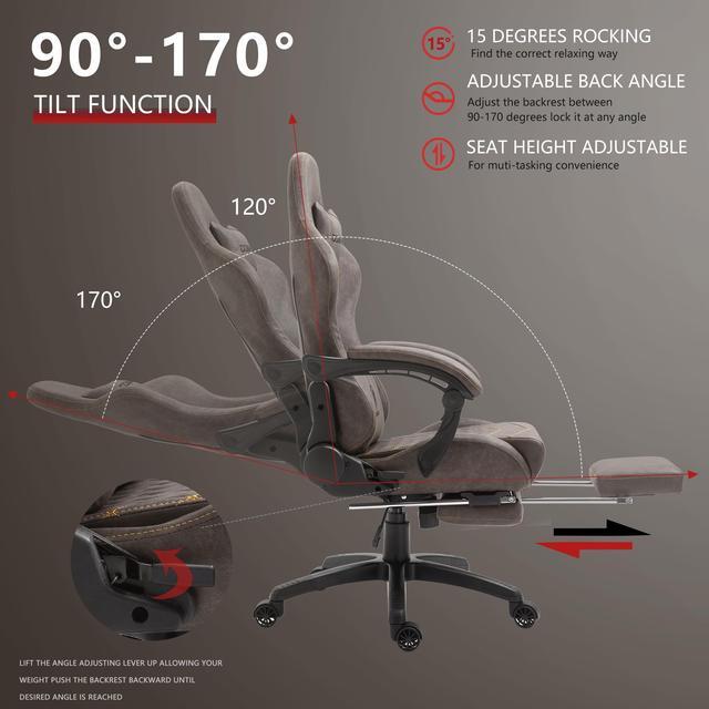 Alt view image 4 of 7 - Dowinx PU Leather Gaming Chair with Massage Lumbar Support High Back Adjustable Office PC Chair Swivel Task Computer Chair with Footrest, Brown