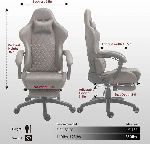Alt view image 7 of 7 - Dowinx PU Leather Gaming Chair with Massage Lumbar Support High Back Adjustable Office PC Chair Swivel Task Computer Chair with Footrest, Brown