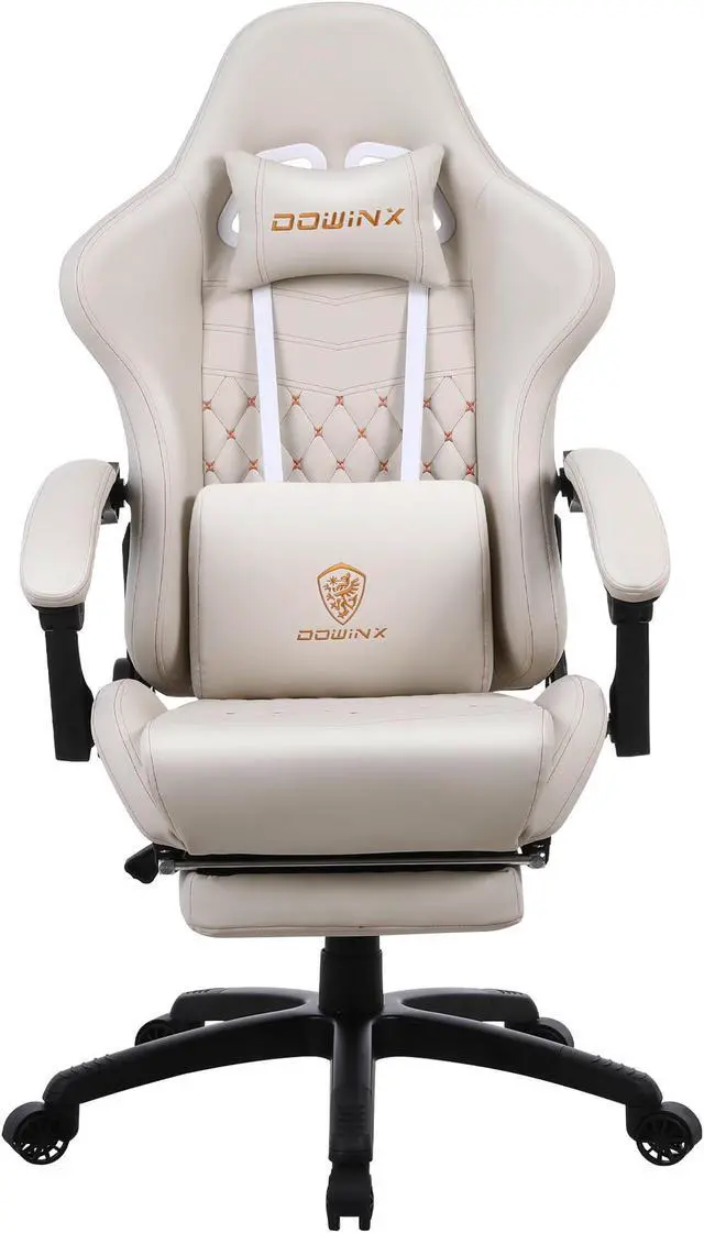 Main image of Dowinx High Back Gaming Chair with Massage Lumbar Support, Game Chair with Adjustable Headrest, Ergonomic Office Chair, Racing Chair with Footrest, PU Leather, White