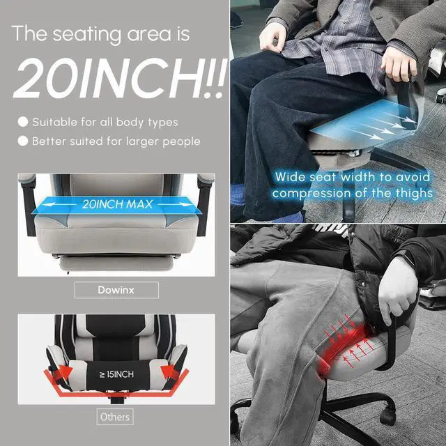 Alt view image 4 of 7 - Dowinx Gaming Chair with Pocket Spring Cushion, Breathable Fabric Computer Chair with Gel Pad, Comfortable Office Chair with Storage Bag, Massage Game Chair with Footrest, Grey