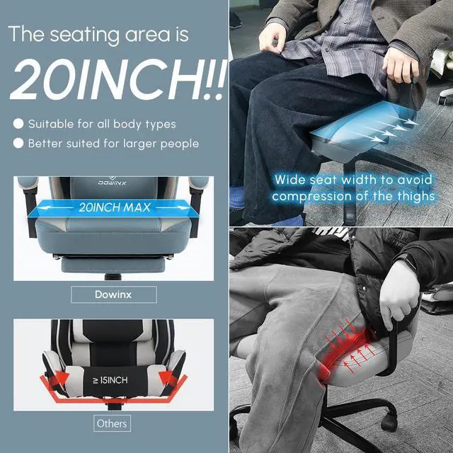 Alt view image 4 of 7 - Dowinx Gaming Chair with Pocket Spring Cushion, Breathable Fabric Computer Chair with Gel Pad, Comfortable Office Chair with Storage Bag, Massage Game Chair with Footrest, Blue