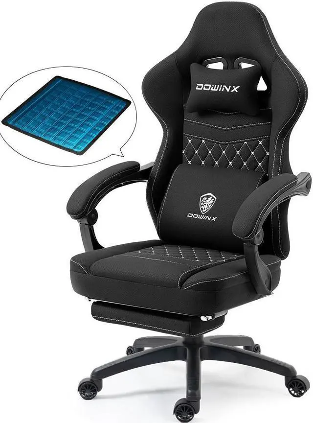 Main image of Dowinx Gaming Chair with Pocket Spring Cushion, Breathable Fabric Computer Chair with Gel Pad, Comfortable Office Chair with Storage Bag, Massage Game Chair with Footrest, Black
