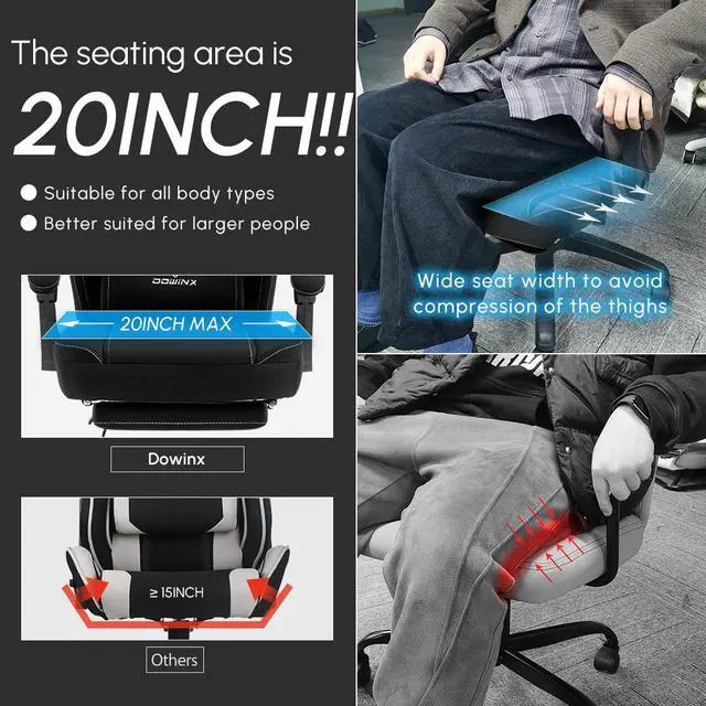 Alt view image 3 of 7 - Dowinx Gaming Chair with Pocket Spring Cushion, Breathable Fabric Computer Chair with Gel Pad, Comfortable Office Chair with Storage Bag, Massage Game Chair with Footrest, Black