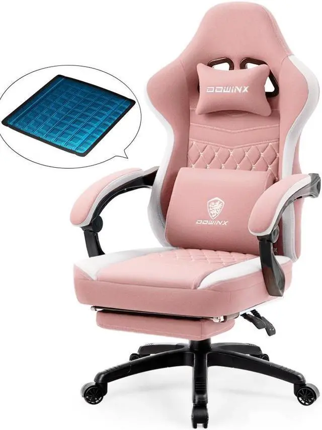 Main image of Dowinx Gaming Chair with Pocket Spring Cushion, Breathable Fabric Computer Chair with Gel Pad, Comfortable Office Chair with Storage Bag, Massage Game Chair with Footrest, Pink