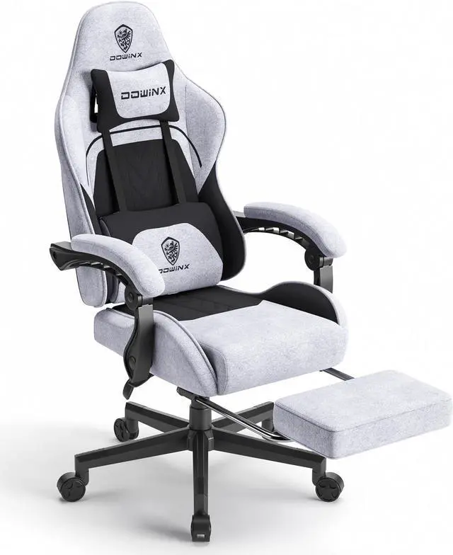 Main image of Dowinx Fabric Gaming Chair with Pocket Spring Cushion, Ergonomic Computer Chair with Footrest, Cloth Gamer Chair with Massage Lumbar Support and Headrest, Light Grey