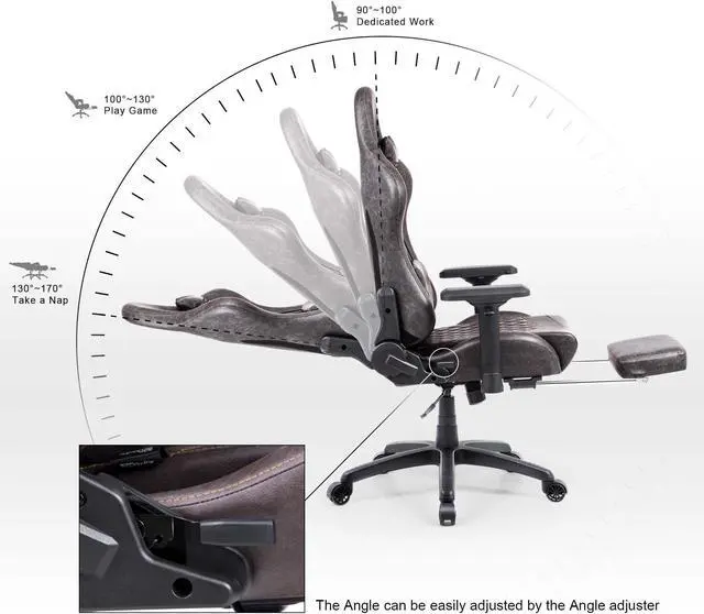 Alt view image 3 of 5 - Dowinx Big and Tall Gaming Chair with Massage Lumbar Support High Back 4D Armrest Adjustable Computer Chair with Footrest Swivel Office PC Chair, Brown