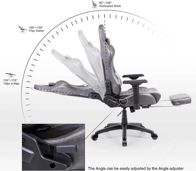 Alt view image 4 of 5 - Dowinx Big and Tall Gaming Chair with Massage Lumbar Support High Back 4D Armrest Adjustable Computer Chair with Footrest Swivel Office PC Chair, Grey