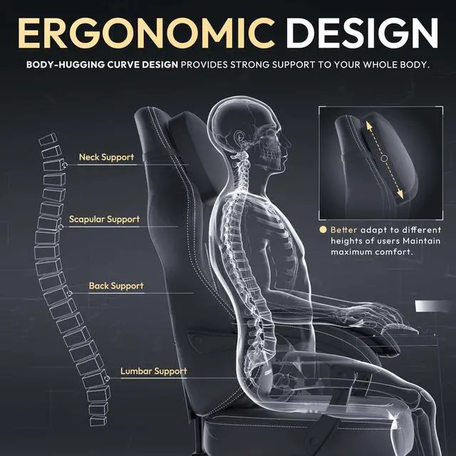 Alt view image 4 of 7 - Dowinx Gaming Chair with Pocket Spring Cushion, Ergonomic Computer Chair with Footrest and Lumbar Support for Office or Gaming, Black