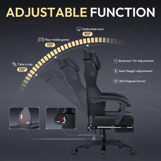 Alt view image 5 of 7 - Dowinx Gaming Chair with Pocket Spring Cushion, Ergonomic Computer Chair with Footrest and Lumbar Support for Office or Gaming, Black