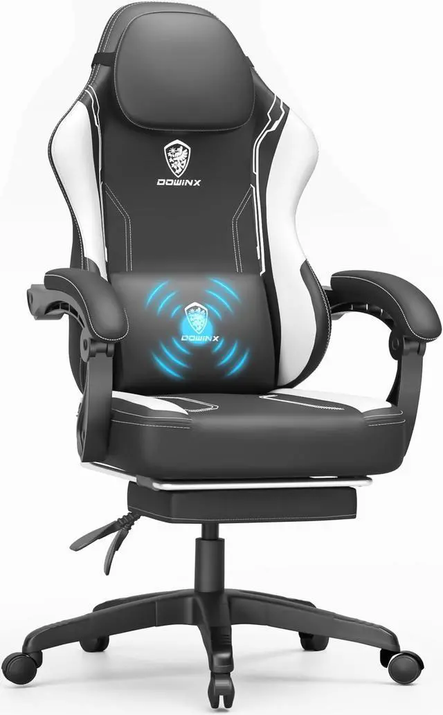 Main image of Dowinx Gaming Chair with Pocket Spring Cushion, Ergonomic Computer Chair with Footrest and Lumbar Support for Office or Gaming, Black White