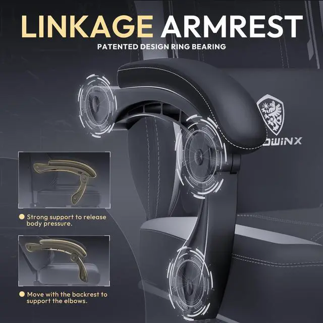 Alt view image 6 of 7 - Dowinx Gaming Chair with Pocket Spring Cushion, Ergonomic Computer Chair with Footrest and Lumbar Support for Office or Gaming, Black White