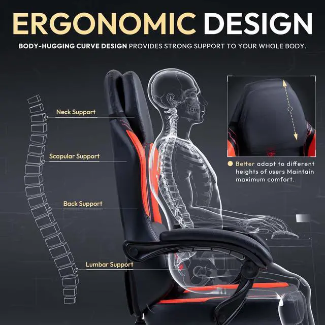 Alt view image 4 of 7 - Dowinx Gaming Chair with Pocket Spring Cushion, Ergonomic Computer Chair with Footrest and Lumbar Support for Office or Gaming, Red