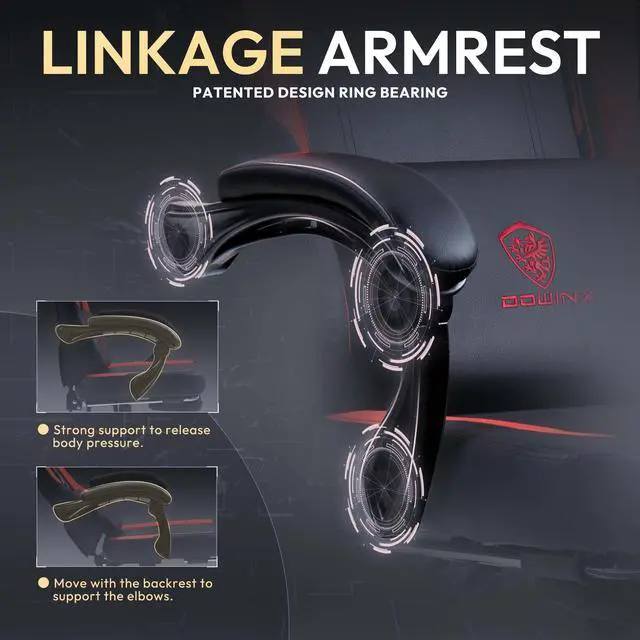 Alt view image 6 of 7 - Dowinx Gaming Chair with Pocket Spring Cushion, Ergonomic Computer Chair with Footrest and Lumbar Support for Office or Gaming, Red