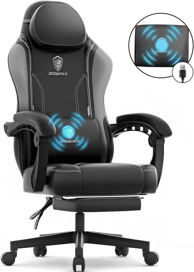 Main image of Dowinx Gaming Chair with Pocket Spring Cushion, Ergonomic Computer Chair with Footrest and Lumbar Support for Office or Gaming, Grey